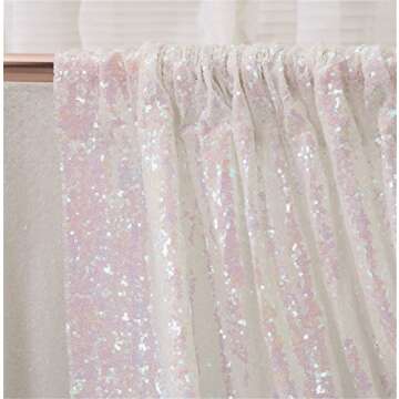 Eternal Beauty White Iridescent Sequin Backdrop, 5x6 Ft Glitter Background Curtains for Shimmer Photography Party Wedding Birthday Back Drop Decor