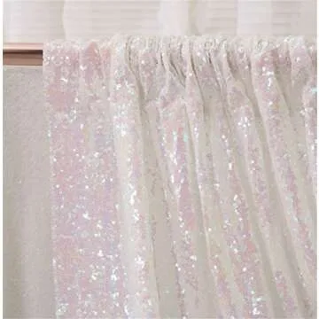 Eternal Beauty White Iridescent Sequin Backdrop, 5x6 Ft Glitter Background Curtains for Shimmer Photography Party Wedding Birthday Back Drop Decor