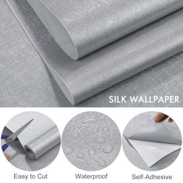 Biyoee Silver Grey Wallpaper Peel and Stick Contact Paper 17.7" X 120"Self Adhesive Embossed Silver ...