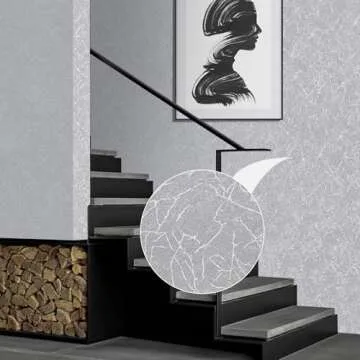 Biyoee Silver Grey Wallpaper Peel and Stick Contact Paper 17.7" X 120"Self Adhesive Embossed Silver Grey Contact Paper Removable Kitchen Wallpaper Vinyl Roll Textured Wallpaper Cabinet Shelf Paper