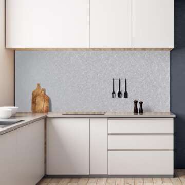 Biyoee Silver Grey Wallpaper Peel and Stick Contact Paper 17.7" X 120"Self Adhesive Embossed Silver Grey Contact Paper Removable Kitchen Wallpaper Vinyl Roll Textured Wallpaper Cabinet Shelf Paper