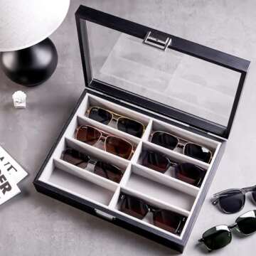 ProCase Wooden Sunglasses Organizer Trays for Men Women, Narrow Frame Glass Display Case Multiple Ey...
