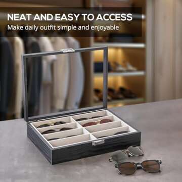ProCase Wooden Sunglasses Organizer Trays for Men Women, Narrow Frame Glass Display Case Multiple Eyewear Eyeglass Holder Storage Box -Black