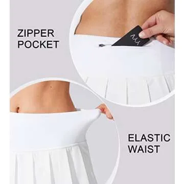 YYV Women's Pleated Tennis Skirt with 3 Pockets Golf Stretchy High Waisted Skort Skirts for Women Athletic Workout Casual（White S）