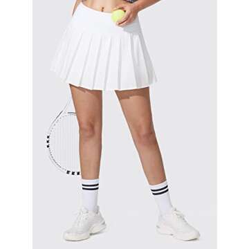 YYV Women's Pleated Tennis Skirt with 3 Pockets Golf Stretchy High Waisted Skort Skirts for Women Athletic Workout Casual（White S）