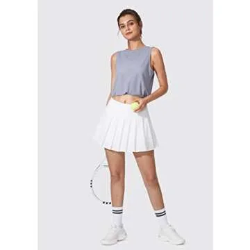 YYV Women's Pleated Tennis Skirt with 3 Pockets Golf Stretchy High Waisted Skort Skirts for Women Athletic Workout Casual（White S）