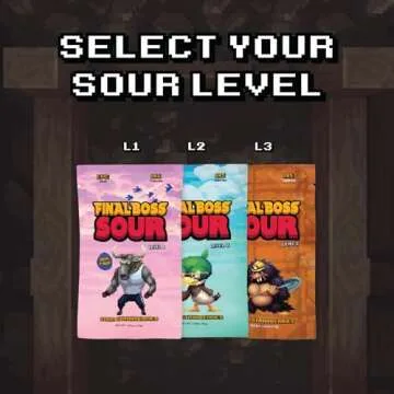 Final Boss Sour, Extremely Super Sour Gummy Candy, Strawberry, LvL 3, (1.06 Ounces Bags, 10 Bags) - Gummies Made with Dried Fruit, Free of Artificial Colors, Low Calorie Healthy Snack for Kids & Adults