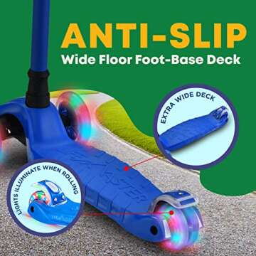 Lifemaster Kids Scooter – Children and Toddler 3 Wheel Kick Scooter – LED Wheel Lights Illuminate When Rolling– Adjustable Handlebar – Indoor and Outdoor Blue