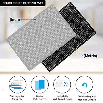 Headley Tools 18"x12" Thickened Self Healing Cutting Mat, A3 Rotary Cutting Sewing Mat for Crafts, Double Sided 5-Ply Table Cutting Board for Fabric Quilting Leather Hobby Project, Grey/Black