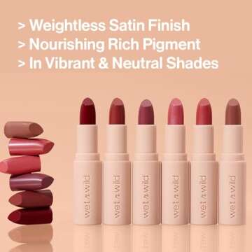 wet n wild Mega Last Rich Satin Lip Color, Rich Creamy Color with Satin Finish, Infused with Vitamin E & Moisturizing Argan Oil, Lightweight, Silky-Smooth, Vegan & Cruelty-Free - Disco Rose