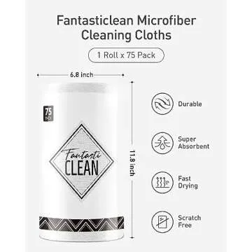 Fantasticlean Microfiber Cloths on a Roll, 75 Pack