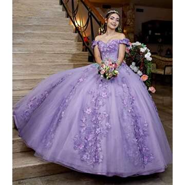 Mouccy Princess Lace Pink Quinceanera Dresses Puffy Tulle Sweet 16 Dresses 2023 Off Shoulder 3D Floral Prom Gowns with Train Petite Size 4