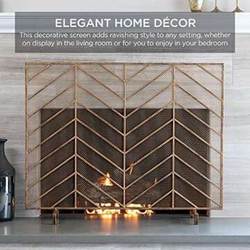 Elegant Wrought Iron Chevron Fireplace Screen for Safety