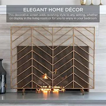Elegant Wrought Iron Chevron Fireplace Screen for Safety