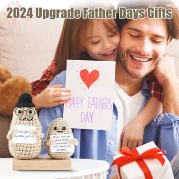 Fathers Day Gift, Handmade Positive Crochet Potato, Funny Novelty Gift, Emotional Support Pickle, Knitted Doll Birthday Gift with Wooden Base for Dad