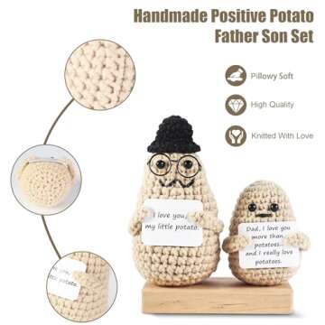 Fathers Day Gift, Handmade Positive Crochet Potato, Funny Novelty Gift, Emotional Support Pickle, Knitted Doll Birthday Gift with Wooden Base for Dad
