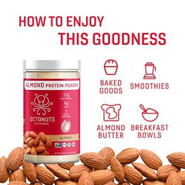 OCTONUTS Almond Protein Powder, 21 Ounce, Made with California Almonds, 17g Plant Based Protein, Keto, Paleo Friendly, Vegan, Gluten Free, 17 Servings
