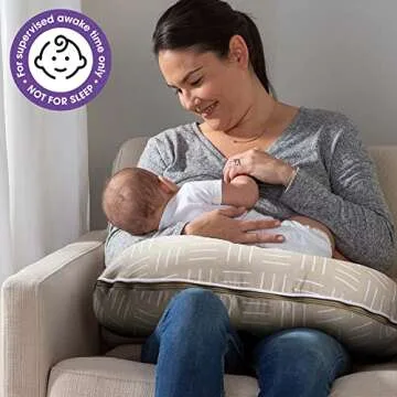 Boppy Organic Original Nursing Pillow, Sand Criss Cross, Ergonomic Nursing Essentials for Bottle and Breastfeeding, Firm Hypoallergenic Fiber Fill with 100% Organic Cotton Pillow Cover