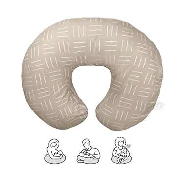Boppy Organic Original Nursing Pillow, Sand Criss Cross, Ergonomic Nursing Essentials for Bottle and Breastfeeding, Firm Hypoallergenic Fiber Fill with 100% Organic Cotton Pillow Cover