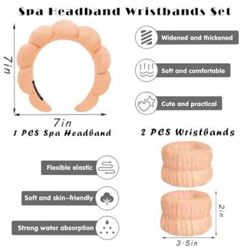 Spa Headbands for Washing Face Wristband Set Sponge Makeup Skincare Headband Wrist Towels Bubble Sof...