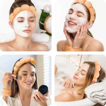 Spa Headbands for Washing Face Wristband Set Sponge Makeup Skincare Headband Wrist Towels Bubble Soft Terry Towel Cloth Hairband for Women Puffy Headwear Non Slip Thick Thin Hair Headwear (Orange)