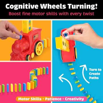 160 Domino Train for Kids - Dominos Rally Train Montessori Toys for Boys Girls 3-8, Toddler Set for 3-5 Year Olds - Fun Birthday Kindergarten Toy - Juegos de Tren y Dominó