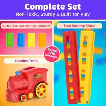160 Domino Train for Kids - Dominos Rally Train Montessori Toys for Boys Girls 3-8, Toddler Set for 3-5 Year Olds - Fun Birthday Kindergarten Toy - Juegos de Tren y Dominó