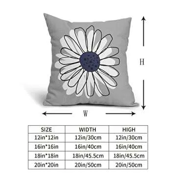 Navy Blue White Daisy Pillow Covers 18x18 Set of 2 Spring Summer Gray Grey Colored Decorative Throw Pillows Outdoor Modern Art Flower Pillowcase Square Linen Cushion Case for Home Sofa Couch Bed