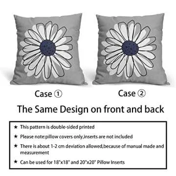 Navy Blue White Daisy Pillow Covers 18x18 Set of 2 Spring Summer Gray Grey Colored Decorative Throw Pillows Outdoor Modern Art Flower Pillowcase Square Linen Cushion Case for Home Sofa Couch Bed