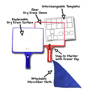 KleenSlate (6) 2-Sided Customizable Whiteboard with Clear Dry Erase Sleeve for Interchangeable Templates and Graphic Organizers and Bonus - 6 Dry Erase Markers with Eraser Cap