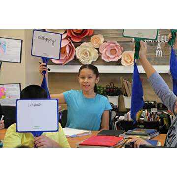 KleenSlate (6) 2-Sided Customizable Whiteboard with Clear Dry Erase Sleeve for Interchangeable Templates and Graphic Organizers and Bonus - 6 Dry Erase Markers with Eraser Cap