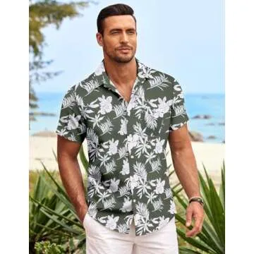 COOFANDY Men's Tropical Short Sleeve Shirt - Comfortable Floral Design