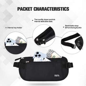 Unisex Money Belt for Travel RFID Blocking & Security