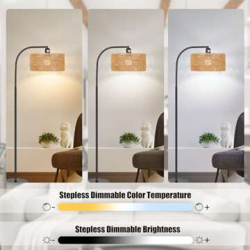 Brilvibera Rattan Floor Lamp - Boho Design with Remote Control and Dimmable Bulb