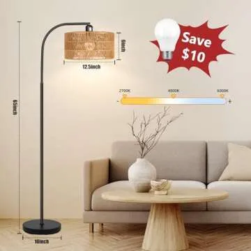 Rattan Floor Lamp for Living Room - Adjustable Decor