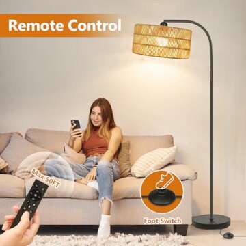 Rattan Floor Lamp for Living Room - Adjustable Decor