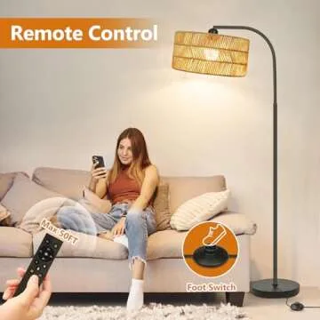 Rattan Floor Lamp for Living Room - Adjustable Decor