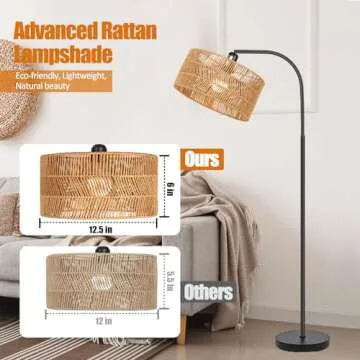 Rattan Floor Lamp for Living Room - Adjustable Decor