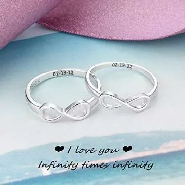 Personalized Infinity BFF Rings for Best Friends – Sterling Silver Custom Name Pinky Promise Rings for Women – Matching Friendship Rings & Unique Birthday Gifts for Girlfriend, Sister, or Bridesmaid