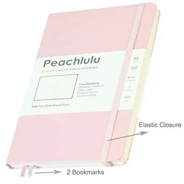 PEACHLULU Lined Journal Hardcover Notebook 5.7 x 8 Inches 100 GSM Thick Paper 2 Bookmarks (College Ruled, Pink)