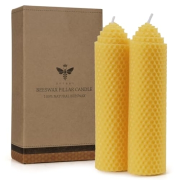 Beeswax Pillar Candles Set of 2 - Handmade Pure Beeswax Rolled Candles for Gift & Home Decor (1.5×6...