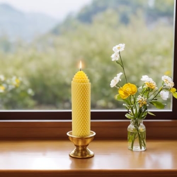 Beeswax Pillar Candles Set of 2 - Handmade Pure Beeswax Rolled Candles for Gift & Home Decor (1.5×6 in)