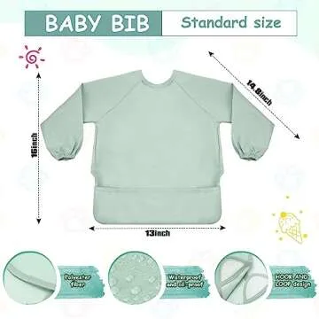 Jeyiour 6 Pack Long Sleeve Baby Bibs Mess Proof Bib Washable Feeding Bib Waterproof Smock Bib for In...