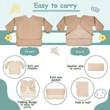 Jeyiour 6 Pack Long Sleeve Baby Bibs Mess Proof Bib Washable Feeding Bib Waterproof Smock Bib for Infant Toddler 6-24 Months(Simple Style)