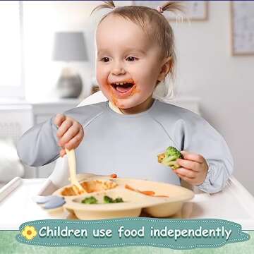 Jeyiour 6 Pack Long Sleeve Baby Bibs Mess Proof Bib Washable Feeding Bib Waterproof Smock Bib for Infant Toddler 6-24 Months(Simple Style)