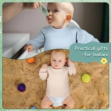 Jeyiour 6 Pack Long Sleeve Baby Bibs Mess Proof Bib Washable Feeding Bib Waterproof Smock Bib for Infant Toddler 6-24 Months(Simple Style)