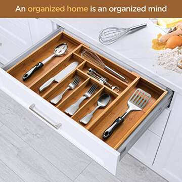 Silverware Organizer - Expandable Kitchen Drawer Organizer, Utensil Drawer Organizer, Cutlery Drawer Organizer for Kitchen Utensils, Silverware Drawer Organizer | 17" Long, Adjusts 13" to 22", 2" Deep