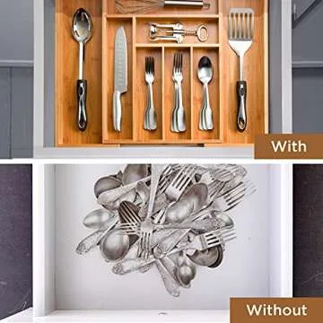 Silverware Organizer - Expandable Kitchen Drawer Organizer, Utensil Drawer Organizer, Cutlery Drawer Organizer for Kitchen Utensils, Silverware Drawer Organizer | 17" Long, Adjusts 13" to 22", 2" Deep