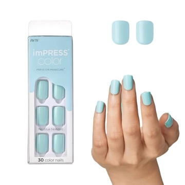 KISS imPRESS No Glue Mani Press On Nails, Color 'Mint to Be', Aqua Short Size, Includes 30 Nails