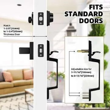 Azdele Front Door Handle and Deadbolt Set, Front Door Lock Set, Exterior Door Lock Set, Front Door Handle with Single Cylinder Deadbolt for Exterior Door, Reversible for Right&Left(Matte Black Modern)